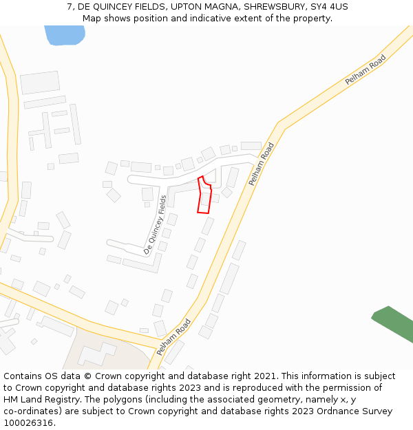 7, DE QUINCEY FIELDS, UPTON MAGNA, SHREWSBURY, SY4 4US: Location map and indicative extent of plot