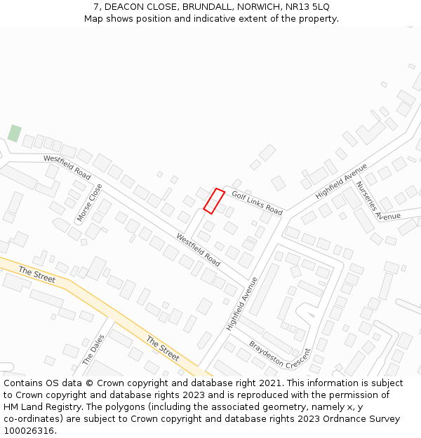 7, DEACON CLOSE, BRUNDALL, NORWICH, NR13 5LQ: Location map and indicative extent of plot