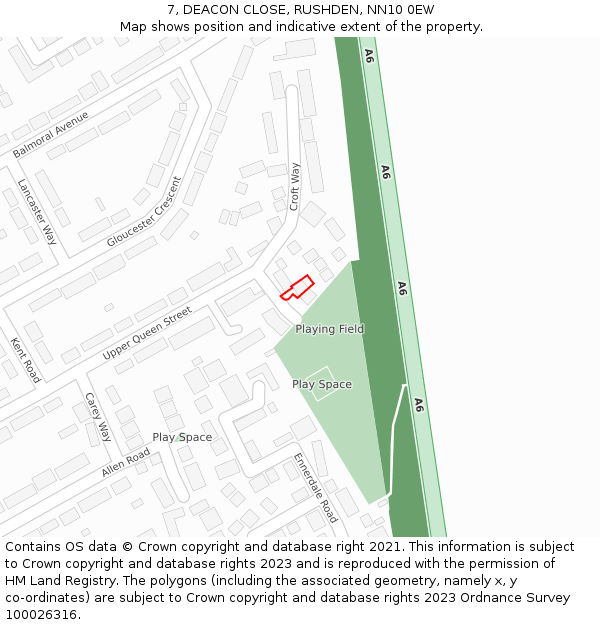7, DEACON CLOSE, RUSHDEN, NN10 0EW: Location map and indicative extent of plot