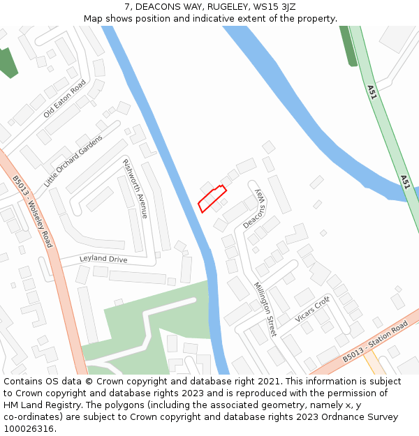 7, DEACONS WAY, RUGELEY, WS15 3JZ: Location map and indicative extent of plot