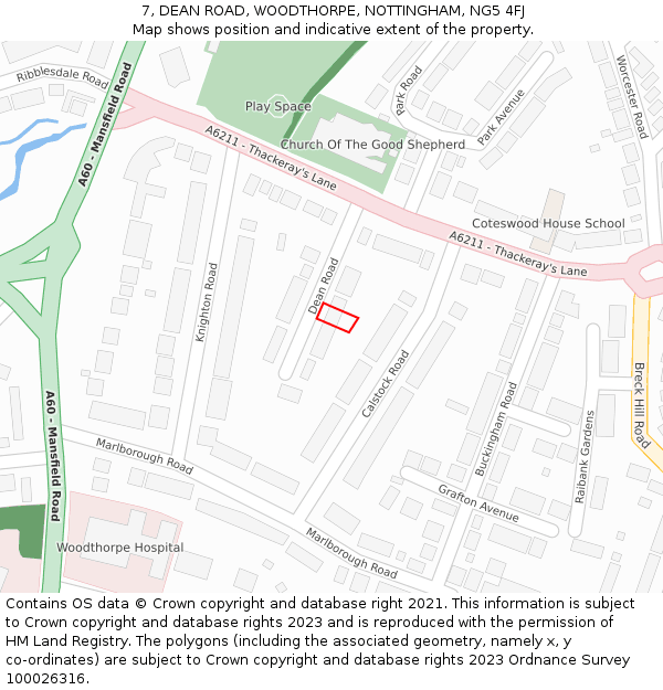 7, DEAN ROAD, WOODTHORPE, NOTTINGHAM, NG5 4FJ: Location map and indicative extent of plot