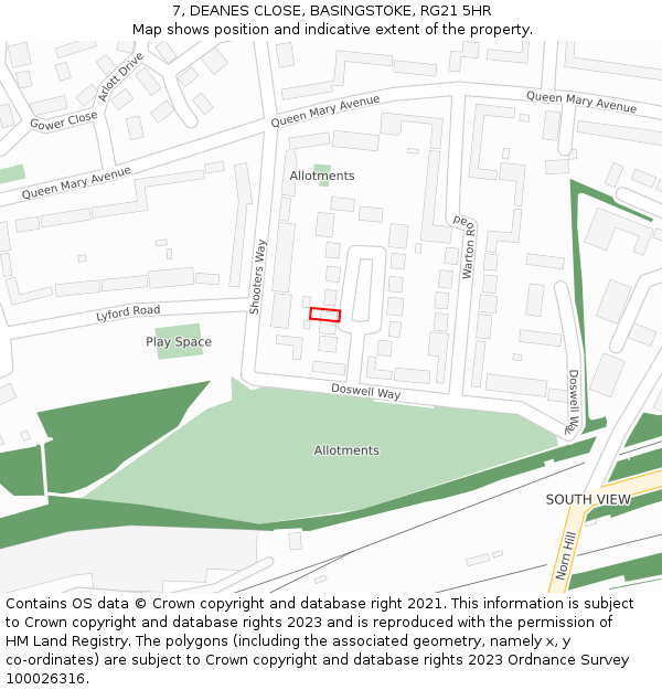 7, DEANES CLOSE, BASINGSTOKE, RG21 5HR: Location map and indicative extent of plot