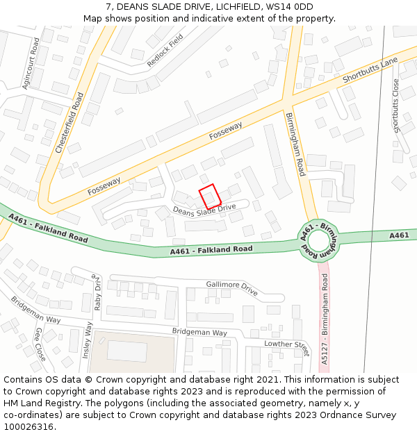 7, DEANS SLADE DRIVE, LICHFIELD, WS14 0DD: Location map and indicative extent of plot