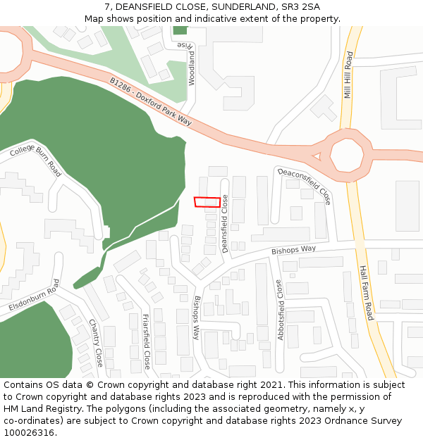 7, DEANSFIELD CLOSE, SUNDERLAND, SR3 2SA: Location map and indicative extent of plot