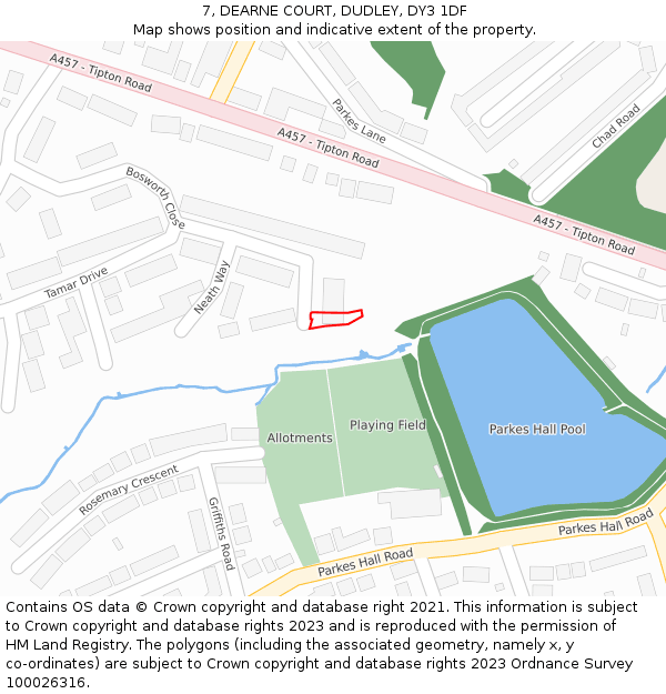 7, DEARNE COURT, DUDLEY, DY3 1DF: Location map and indicative extent of plot