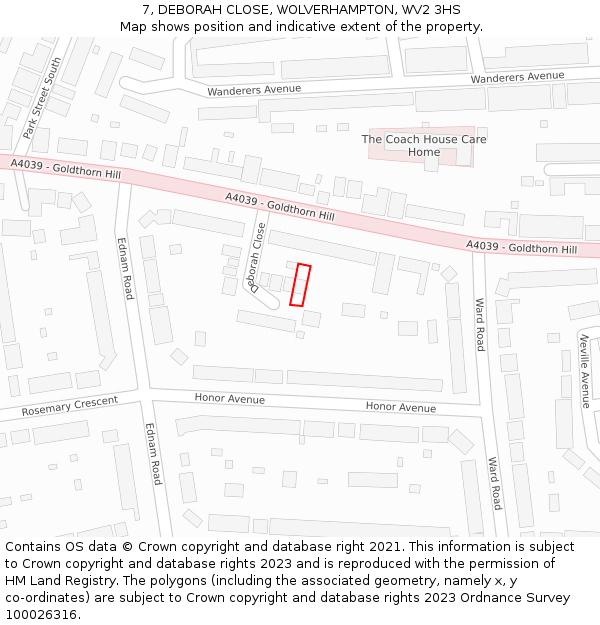 7, DEBORAH CLOSE, WOLVERHAMPTON, WV2 3HS: Location map and indicative extent of plot