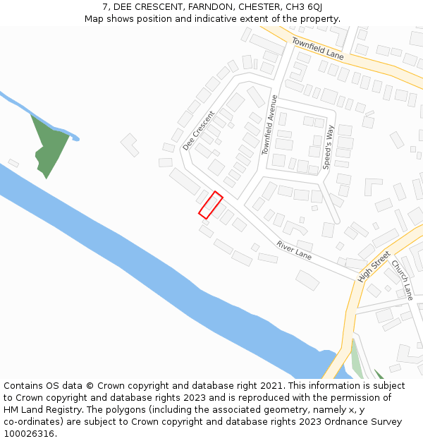 7, DEE CRESCENT, FARNDON, CHESTER, CH3 6QJ: Location map and indicative extent of plot