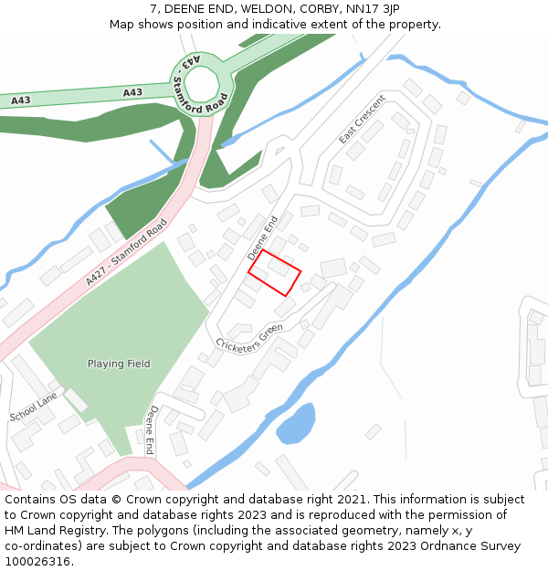 7, DEENE END, WELDON, CORBY, NN17 3JP: Location map and indicative extent of plot
