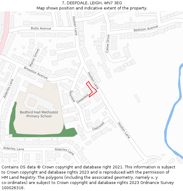 7, DEEPDALE, LEIGH, WN7 3EG: Location map and indicative extent of plot