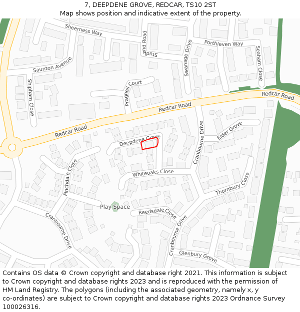 7, DEEPDENE GROVE, REDCAR, TS10 2ST: Location map and indicative extent of plot