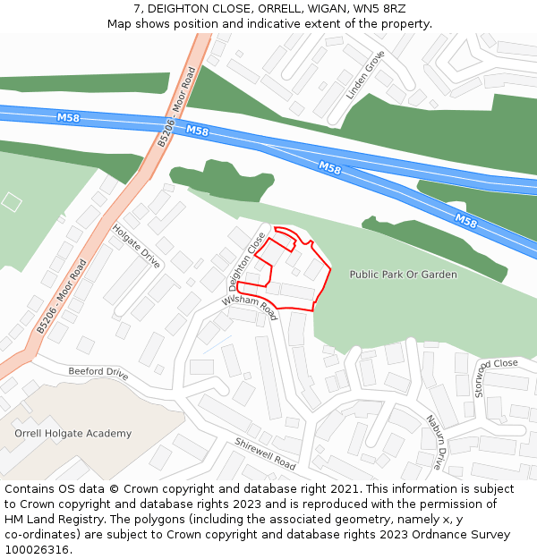 7, DEIGHTON CLOSE, ORRELL, WIGAN, WN5 8RZ: Location map and indicative extent of plot