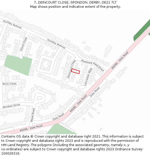 7, DEINCOURT CLOSE, SPONDON, DERBY, DE21 7LT: Location map and indicative extent of plot
