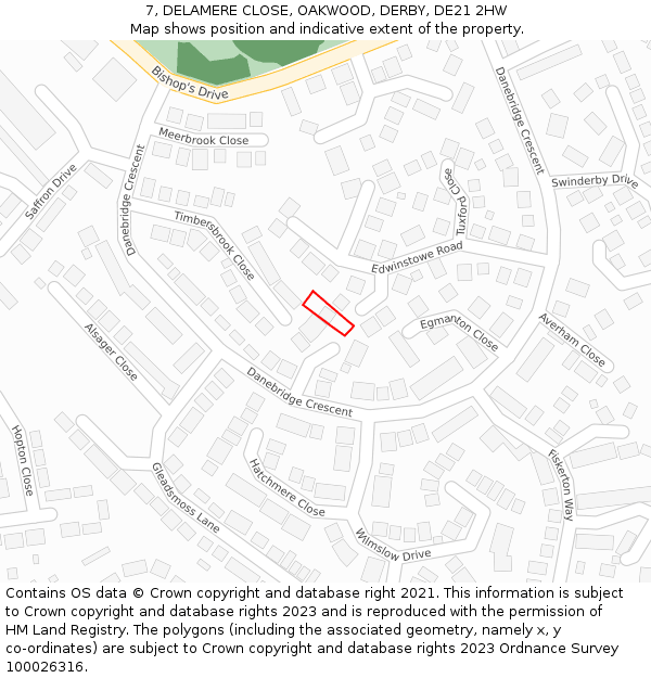 7, DELAMERE CLOSE, OAKWOOD, DERBY, DE21 2HW: Location map and indicative extent of plot