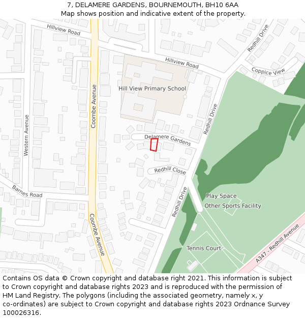 7, DELAMERE GARDENS, BOURNEMOUTH, BH10 6AA: Location map and indicative extent of plot