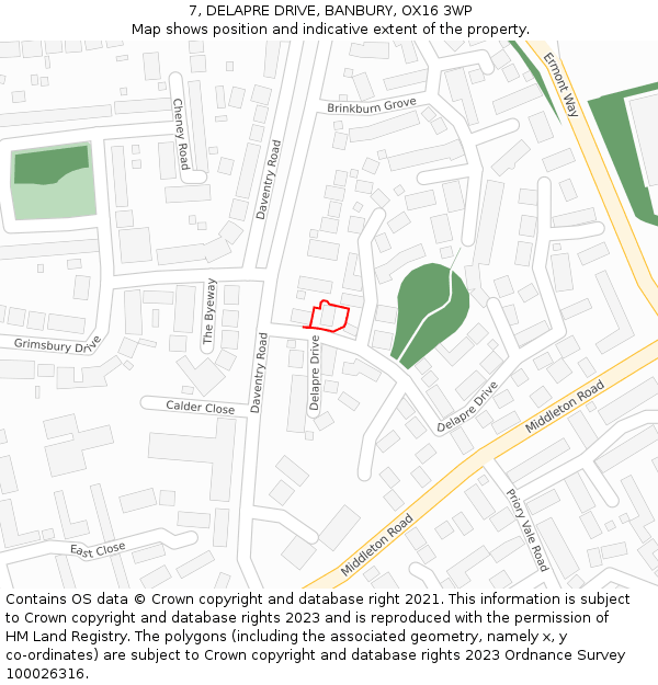 7, DELAPRE DRIVE, BANBURY, OX16 3WP: Location map and indicative extent of plot