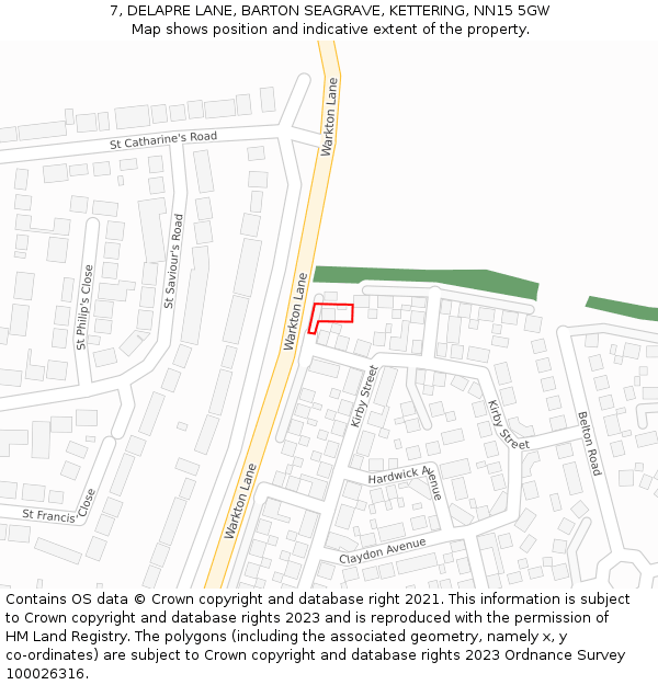 7, DELAPRE LANE, BARTON SEAGRAVE, KETTERING, NN15 5GW: Location map and indicative extent of plot