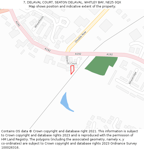 7, DELAVAL COURT, SEATON DELAVAL, WHITLEY BAY, NE25 0QX: Location map and indicative extent of plot