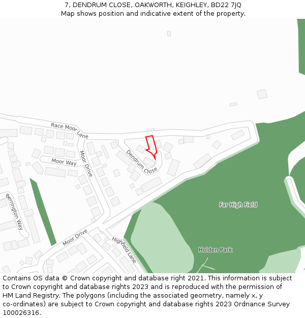 7, DENDRUM CLOSE, OAKWORTH, KEIGHLEY, BD22 7JQ: Location map and indicative extent of plot