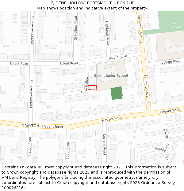 7, DENE HOLLOW, PORTSMOUTH, PO6 1HP: Location map and indicative extent of plot