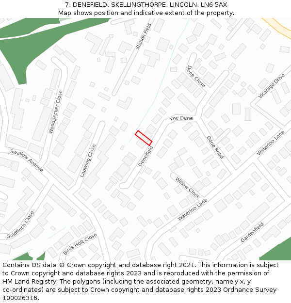7, DENEFIELD, SKELLINGTHORPE, LINCOLN, LN6 5AX: Location map and indicative extent of plot