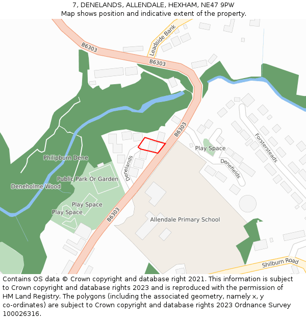 7, DENELANDS, ALLENDALE, HEXHAM, NE47 9PW: Location map and indicative extent of plot