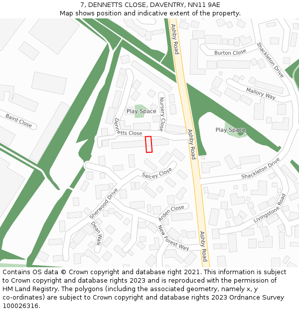 7, DENNETTS CLOSE, DAVENTRY, NN11 9AE: Location map and indicative extent of plot