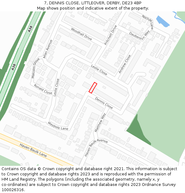 7, DENNIS CLOSE, LITTLEOVER, DERBY, DE23 4BP: Location map and indicative extent of plot