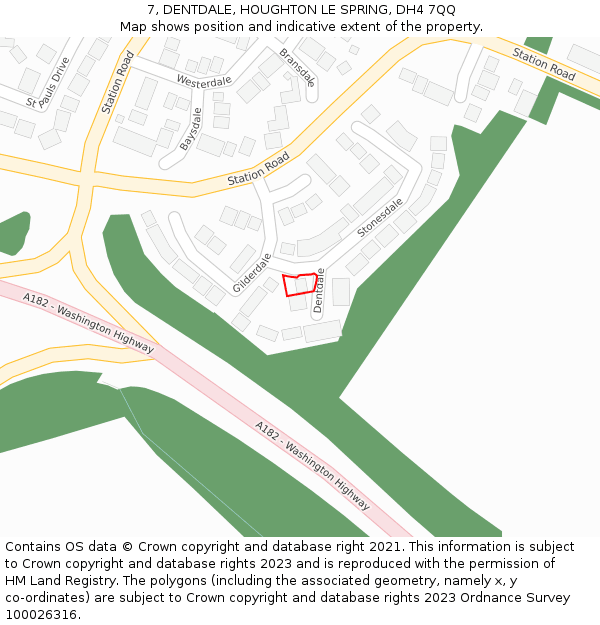7, DENTDALE, HOUGHTON LE SPRING, DH4 7QQ: Location map and indicative extent of plot