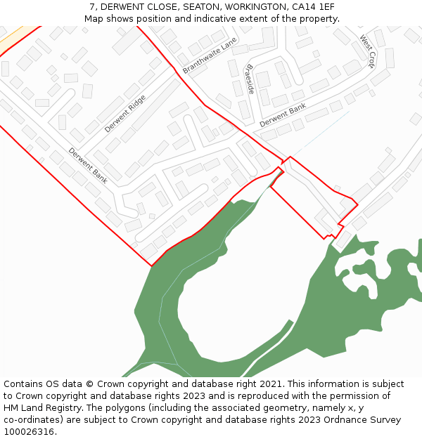 7, DERWENT CLOSE, SEATON, WORKINGTON, CA14 1EF: Location map and indicative extent of plot