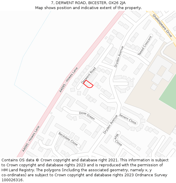 7, DERWENT ROAD, BICESTER, OX26 2JA: Location map and indicative extent of plot