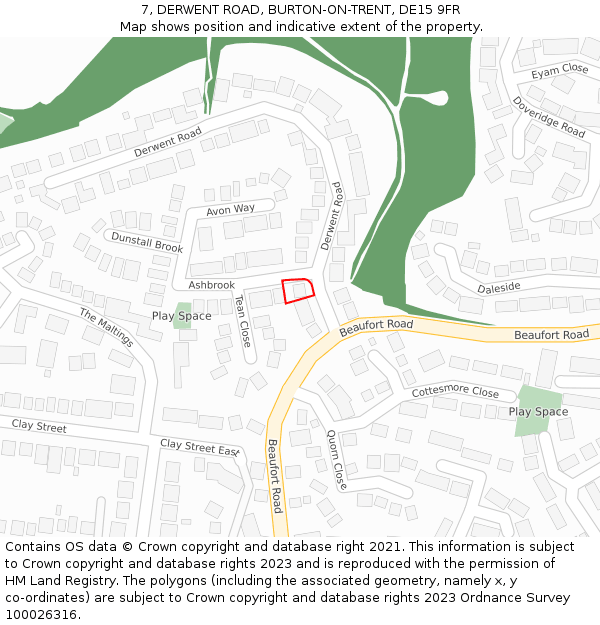 7, DERWENT ROAD, BURTON-ON-TRENT, DE15 9FR: Location map and indicative extent of plot