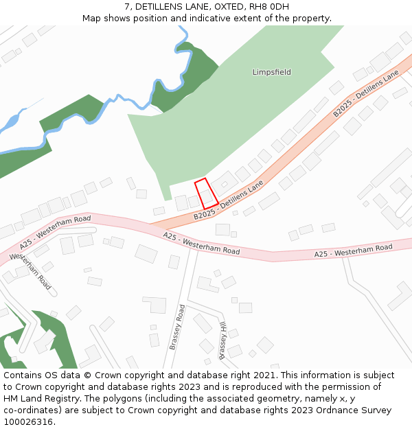 7, DETILLENS LANE, OXTED, RH8 0DH: Location map and indicative extent of plot