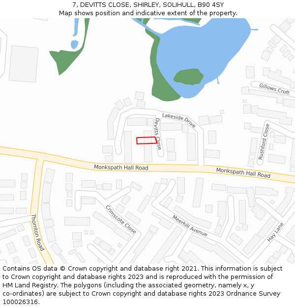 7, DEVITTS CLOSE, SHIRLEY, SOLIHULL, B90 4SY: Location map and indicative extent of plot