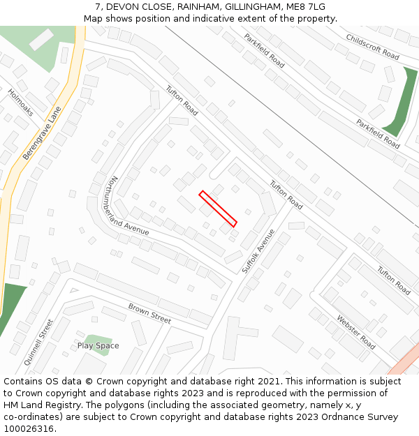 7, DEVON CLOSE, RAINHAM, GILLINGHAM, ME8 7LG: Location map and indicative extent of plot