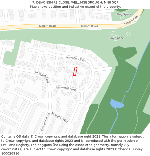 7, DEVONSHIRE CLOSE, WELLINGBOROUGH, NN8 5QF: Location map and indicative extent of plot