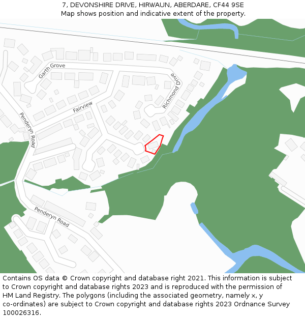 7, DEVONSHIRE DRIVE, HIRWAUN, ABERDARE, CF44 9SE: Location map and indicative extent of plot