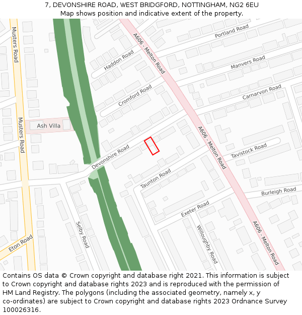 7, DEVONSHIRE ROAD, WEST BRIDGFORD, NOTTINGHAM, NG2 6EU: Location map and indicative extent of plot