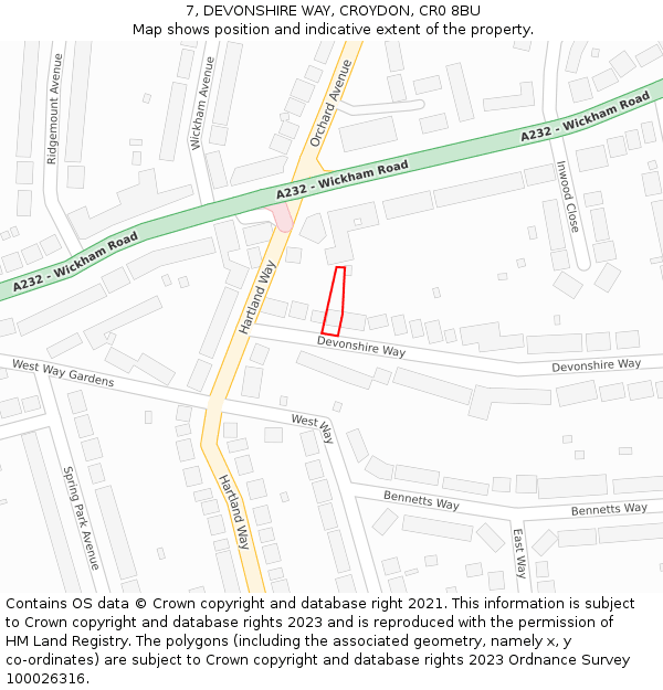 7, DEVONSHIRE WAY, CROYDON, CR0 8BU: Location map and indicative extent of plot