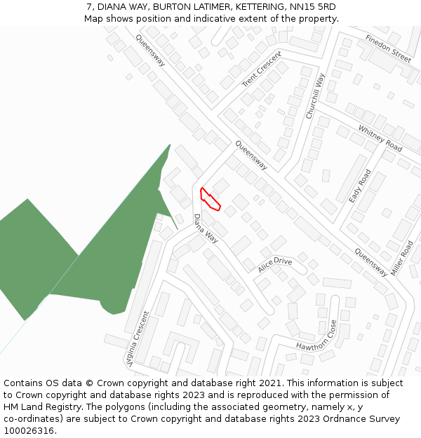 7, DIANA WAY, BURTON LATIMER, KETTERING, NN15 5RD: Location map and indicative extent of plot