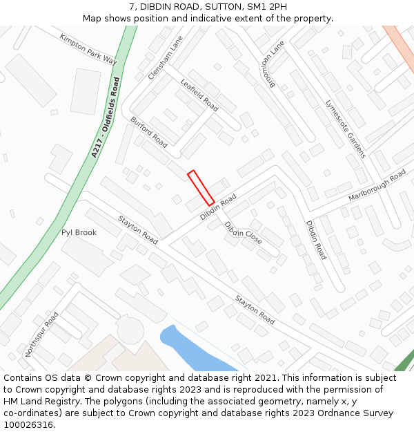 7, DIBDIN ROAD, SUTTON, SM1 2PH: Location map and indicative extent of plot