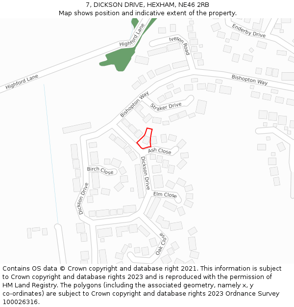 7, DICKSON DRIVE, HEXHAM, NE46 2RB: Location map and indicative extent of plot