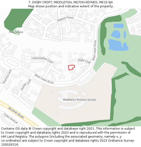 7, DIGBY CROFT, MIDDLETON, MILTON KEYNES, MK10 9JX: Location map and indicative extent of plot