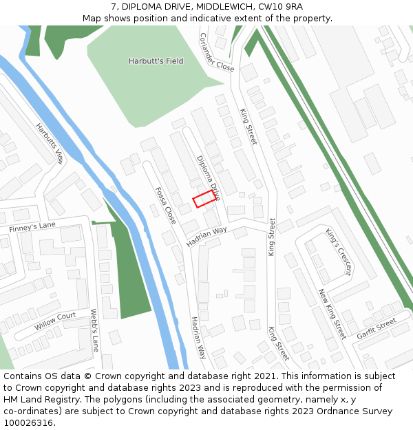 7, DIPLOMA DRIVE, MIDDLEWICH, CW10 9RA: Location map and indicative extent of plot