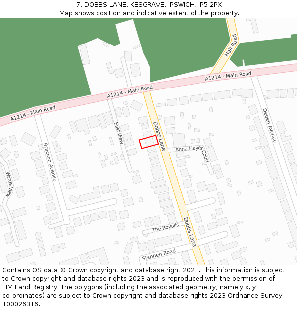 7, DOBBS LANE, KESGRAVE, IPSWICH, IP5 2PX: Location map and indicative extent of plot