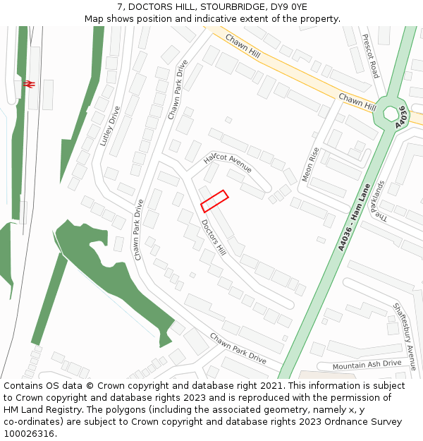 7, DOCTORS HILL, STOURBRIDGE, DY9 0YE: Location map and indicative extent of plot