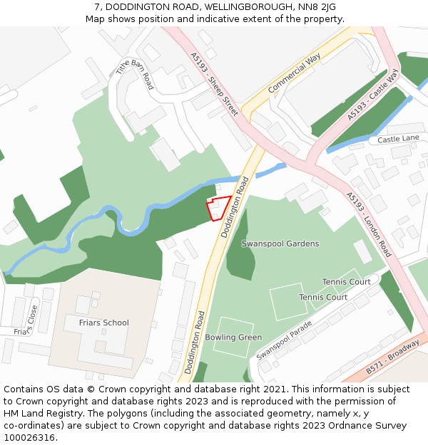 7, DODDINGTON ROAD, WELLINGBOROUGH, NN8 2JG: Location map and indicative extent of plot