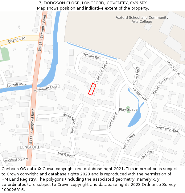 7, DODGSON CLOSE, LONGFORD, COVENTRY, CV6 6PX: Location map and indicative extent of plot