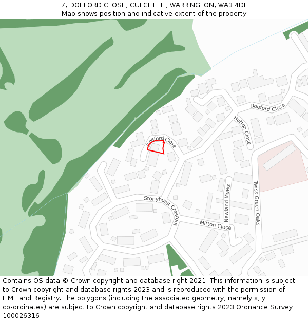 7, DOEFORD CLOSE, CULCHETH, WARRINGTON, WA3 4DL: Location map and indicative extent of plot