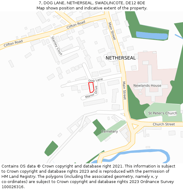 7, DOG LANE, NETHERSEAL, SWADLINCOTE, DE12 8DE: Location map and indicative extent of plot