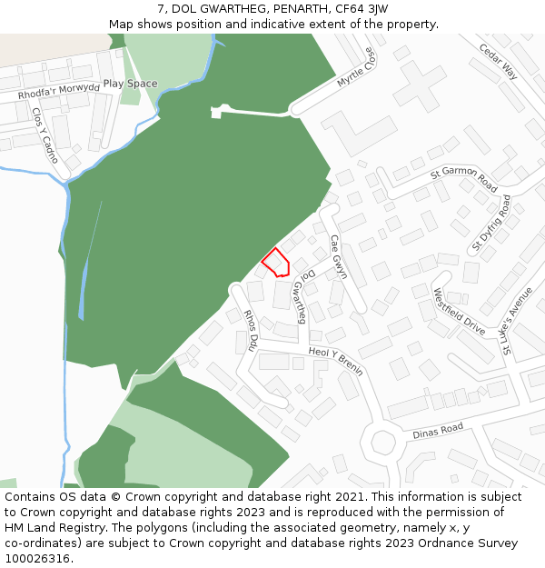 7, DOL GWARTHEG, PENARTH, CF64 3JW: Location map and indicative extent of plot